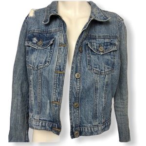 Forever21 Blue Denim Distressed Jean Jacket Size M